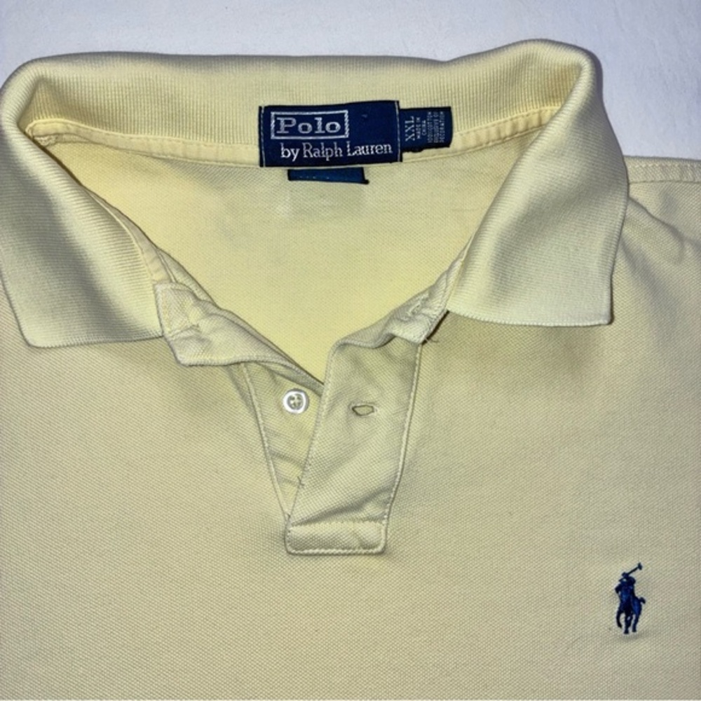 Polo Ralph Lauren Mens Custom Fit Yellow Short Sleeve Pique knit Polo Shirt XXL - Picture 2 of 4